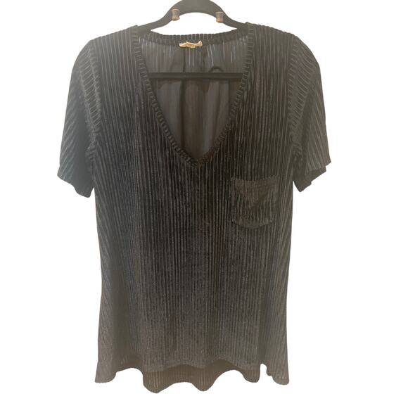 POL Black Striped Burnout Velour Tunic Top Dress Swimsuit Cover-Up Size Medium - Picture 1 of 10